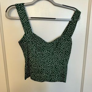Reformation Dark Green Polka Dot Crop Top